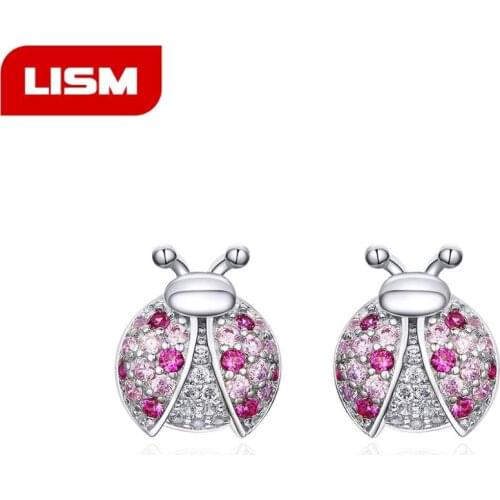 Hot Sale 925 Sterling Silver Ladybird Stud Earrings For Women Girl S925 Silver Fine Brand Jewelry Gift