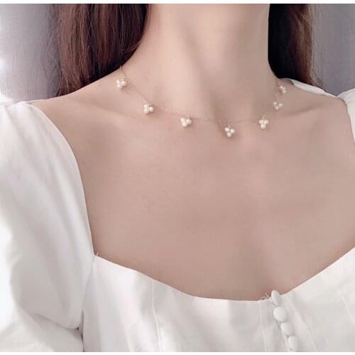 Lily Jewelry 925 Sterling Silver Pearl Necklace Mini Pearl Korea Designer Charm Necklace Handmade Wedding Jewelry Women Gift
