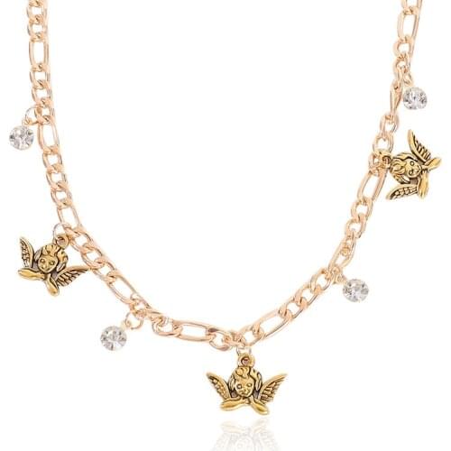YWZIXLN Boho Punk Bijoux Femme Cute Angel Crystal Pendant Fashion Necklaces Jewelry For Women Elegant Accessories N076