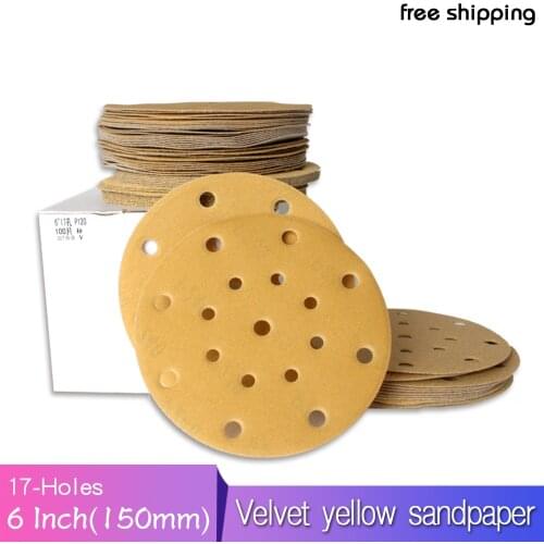 10 PCS Flocking Yellow Sandpaper 6 Inch 17 Hole Self-adhesive for Polishing Abrasive Tools Electric Grinder Accessories