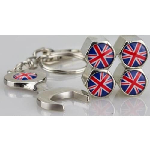 4pcs England Flag Logo Car Wheel Valve Stems Caps & 1pc Wrench Dust Air Cover for MINI One MINI Coopers Cabrio Coupe MINI Series