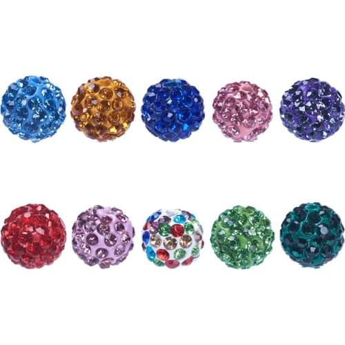 100Pcs 10mm 12mm Polymer Clay Rhinestone Beads Pave Disco Ball Beads Grade A Round Mixed Color Bead For DIY Jewelry Making