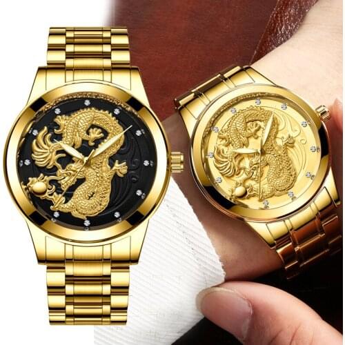 Top Brand Luxury FNGEEN Watch Man Gold Dragon Mens Watches Steel Waterproof Quartz Wristwatches Male Clock Hodinky Men Watch