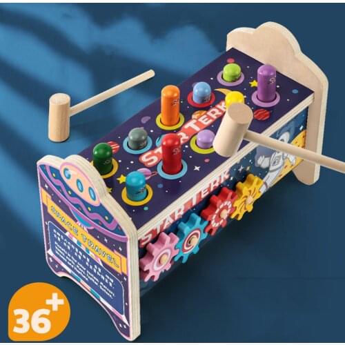 Wooden Hammer Toy Pounding Bench Mallet Pound-a-Peg Developmental Toy for Toddlers Learning Fine Motor Skills
