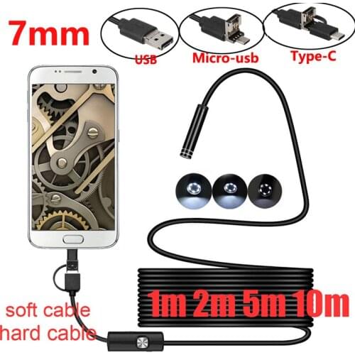 USB Mini Endoscope Camera 1m 2m Flexible Hard Cable Borescope Inspection Camera for Android Smartphone PC