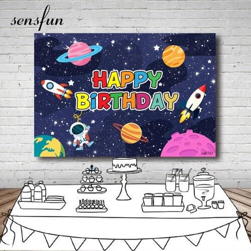 Cartoon Starry Sky Astronaut Moon Earth Outer Space Backdrop For Photo Studio Birthday Party Photography Backgrounds Custom