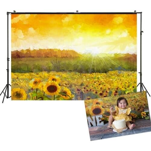 HUAYI Photo Background Newborns Easter Spring Photography Backdrops Watercolor Sunset Sunflowers Studio Photo Backdrop XT-7194