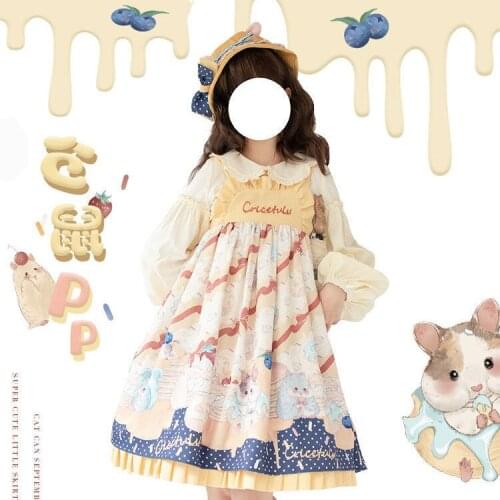 Kawaii Lolita Japanese Summer Lolita Dresses Women Tea Party Sweet Cute Cartoon Print Vintage Sleeveless Daily Lolita Dress