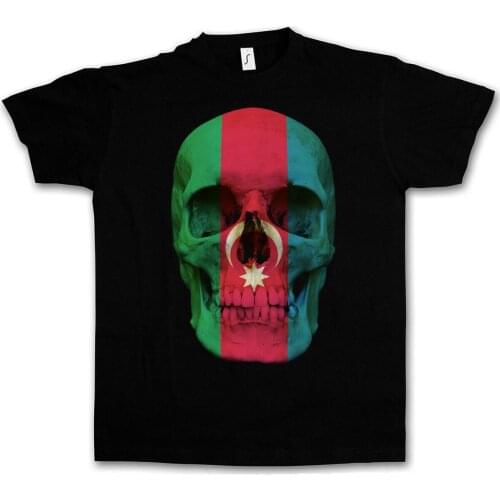 Classic Azerbaijan Skull Flag Mens T-Shirt Summer Cotton Short Sleeve O-Neck Unisex T Shirt New S-3XL
