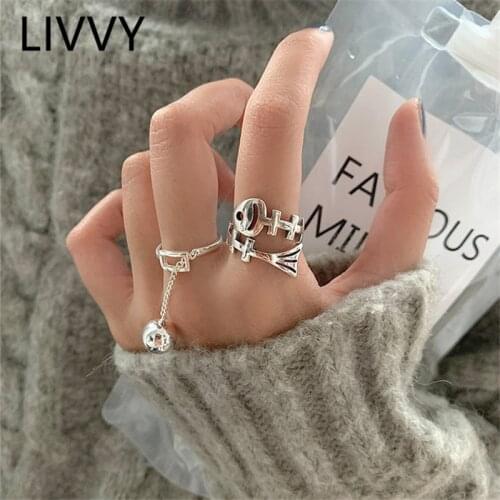 LIVVY Silver Color Fish Bones Ring For Women Fashion Exquisite Ball Pendant Jewelry Accessories