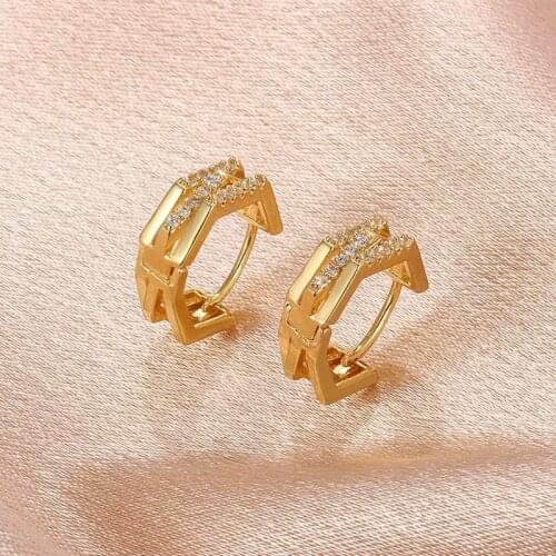 Creative Metal Polygonal Ear Buckles Geometric Inlaid Zirconia Earring For Women Simple Daily Wear Jewelry Accessories