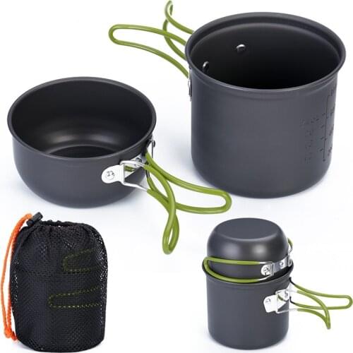 Camping Cookware Nonstick Outdoor Cooker Lightweight Pot, Pans with Mesh Bag Set for Backpacking Hiking Picnic Utensil Tableware