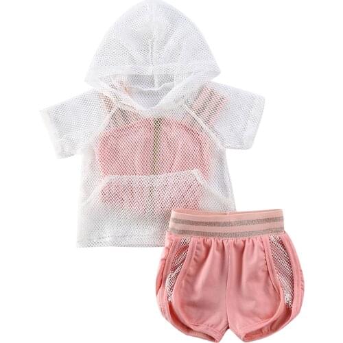Toddler Baby Girls Summer Outfit Set Hoodie Short Sleeve Crop Tops Vest Loose Pleated Elastic Pants 3pcs Set Loose Cover Set