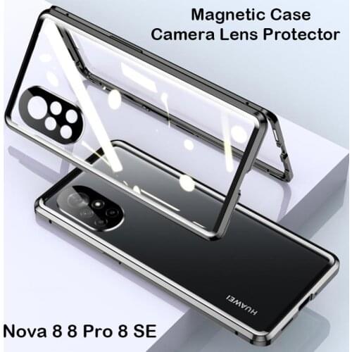 Coque 360 Magnetic Case For Huawei Nova 8 5G 8 Pro Nova 8 SE Case Metal Bumper Tempered Glass Cover Camera Lens Protector Film