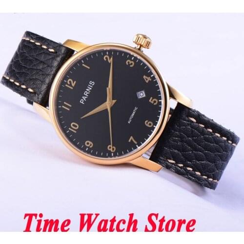 Parnis 38mm black dial golden hands and marks date sapphire glass MIYOTA Automatic movement Mens watch 582 watches women