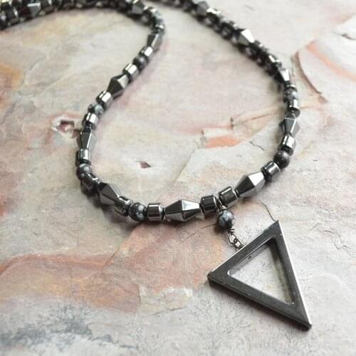 Mens Pendant Necklace, Beaded Necklace, Stone Necklace, Hematite Necklace