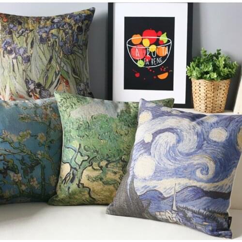 Van Gogh Watercolor Retro Starry night painting Pillow Cover Home Decorative Pillows Linen Pillow Case Office Sofa Cushion Cover