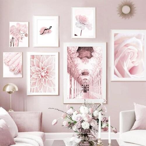 Nordic Pink Flower Wall Art Poster Dahlia Peony Coral Corridor Canvas Painting Decoration Wall Pictures For Living Room Decor