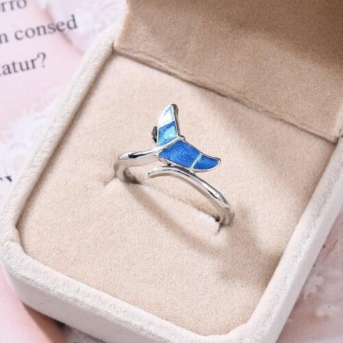 New Hot Selling Small Fresh and Cute Girl Ring Ladies Street Style Trend Dolphin Tail Fashion Dripping Oil Ring Female Gift