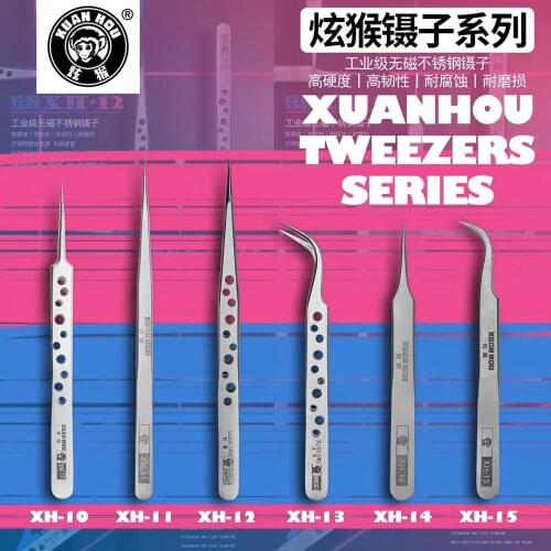 Xuanhoui High Hardness Toughness Tweezers Non-magnetic Pointed Elbow Fly Wire Tight Clamping Tweezer Motherboard CPU Repair Kit