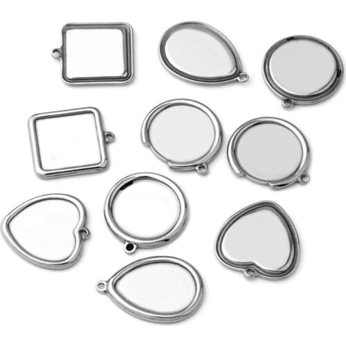 REGELIN 20pcs Oval Square Heart shape Stainless Steel Pendant DIY Base Cabochon Settings Blank Tray For Cameo Jewelry Making