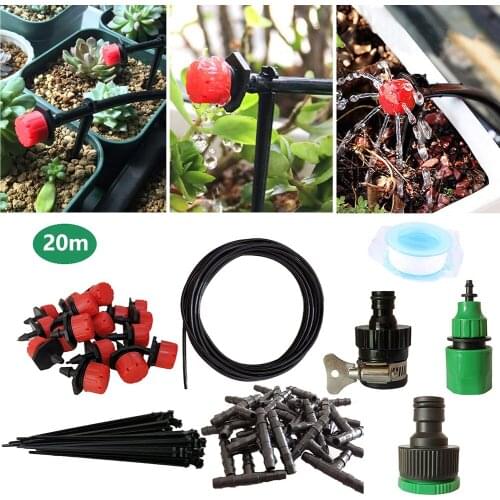 Garden Tool 20m Drip Irrigation System Automatic Watering Garden Hose Micro Drip Garden Watering Kit with Adjustable Drip Tip