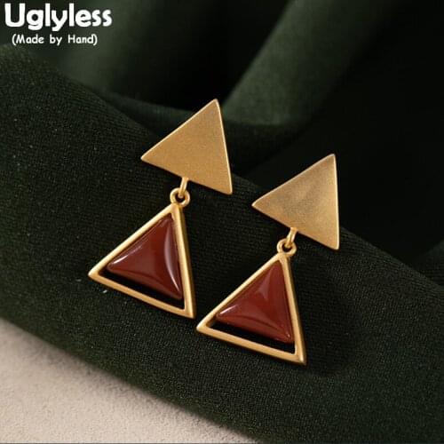 Uglyless Simple Triangle Earrings for Women 925 Sterling Silver Geometric Dangle Earrings Meaty Agate Brincos Fashion Jewelry