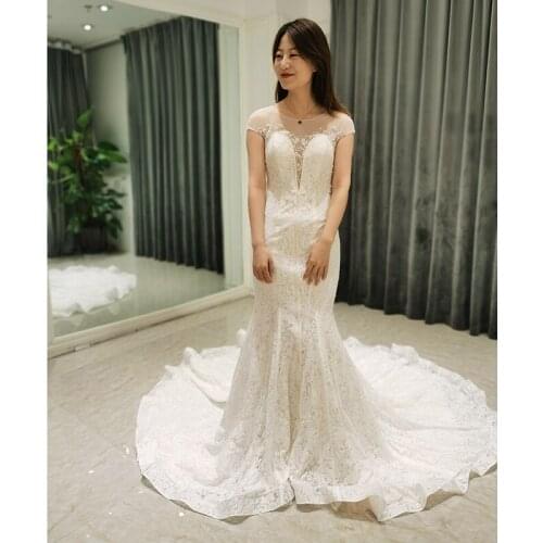 AmL 8366 wedding dress 2021 party bridesmaids online white Ceremony lush lace modest romantic Elegant long mermaid Summer Female