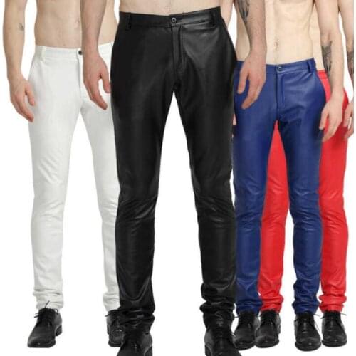 Thin faux leather pants mens feet pants Add velvet motorcycle pu trousers for men personality fashion pantalon homme thicken