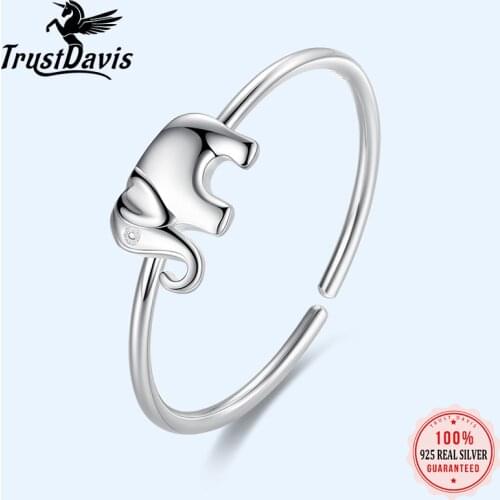 Trustdavis Real 925 Sterling Silver Fashion Minimalist elephant Opening Rings For Women Wedding Party Fine S925 Jewelry DA1294