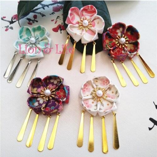 Japanese kimono Yukata Geisha Flower Floral Headwear Hair Clip Haripin Tassels