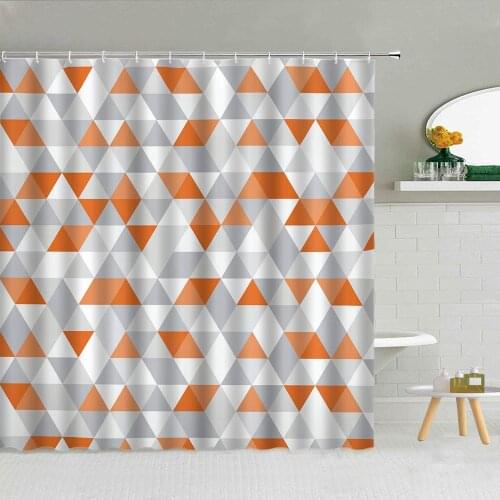 Mathematical Geometric Shape Pattern Shower Curtain Gray Orange Simplicity Bathroom Bath Decor Hooks Curtains Waterproof Fabric