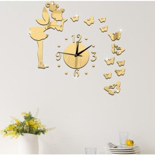 Mirror Wall Clock Digital Big Fairy Living Room Wall Clock Sticker Metal Wall Decorations Relojes Wall Clocks Home Decor BB50WC