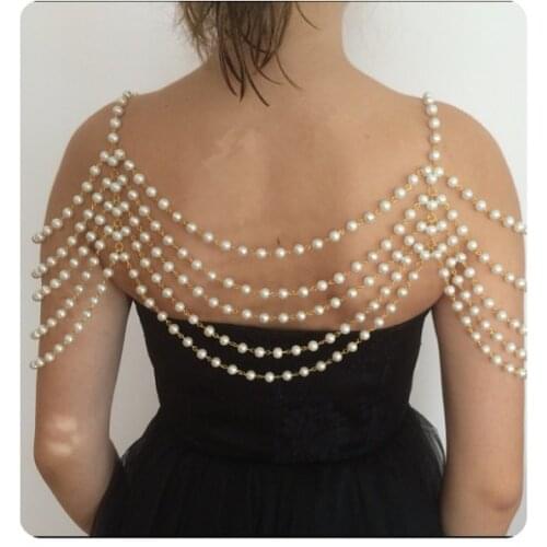 High-end custom elegant multilayer pearl chain necklace pendants women wedding shoulders chain bridal body jewelry collier