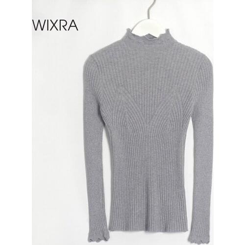 Wixra Womens High Stretch Solid Knit Sweaters Ladies Long Sleeve Casual Turtleneck Jumpers Bodycon Tight Pullovers Autumn Spring