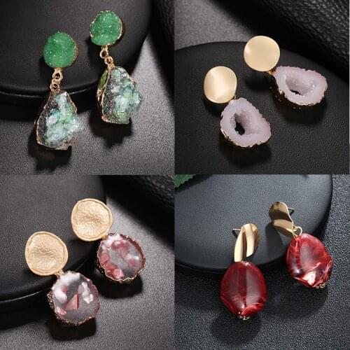 2019 New Natural Dangle Drop Earrings Resin Stone Vintage Hanging Earrings for Women Elegant Geometric Earrings Brincos Bijoux