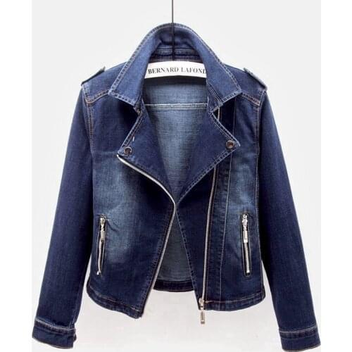 Short Zipper Denim Jacket Plus size Vintage Spring Autumn Ladies Long-sleeved Motorcycle Coat Casual Loose Female Jeans Outwear