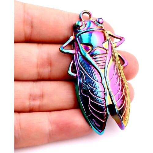10pcs Alloy Rainbow Color Cicada Pendants Charms Insect Necklace Pendant DIY Accessories Necklace Jewelry