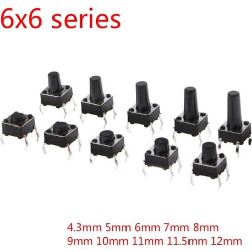 100PCS 4Pin 6*6 Micro Tact Push Button Switches DIP 6x6x4.3/5/6/7/8/9/10/11/12MM 4.3mm 5mm 6mm 7mm 8mm 9mm 10mm 12mm