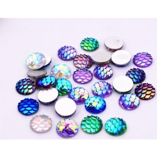 30pcs/lot 10mm New Fashion Mixed Colors Fish scales Style Flat Back Resin Cabochons Cameo Jewelry Accessories Supplies