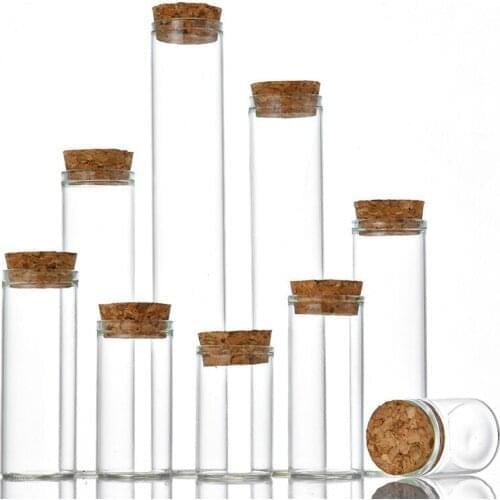 800pcs 40/50/60/80ml Tube Glass Bottles With Cork Transparent Empty Glass Vials Jars Container Clear Food Botlles Eco-Friendly