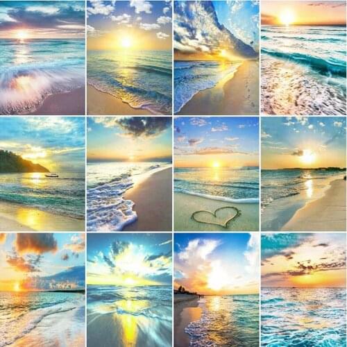 5D Square Diamond Embroidery Sea Pictures of Rhinestones Mosaic Diamond Painting Landscape Cross Stitch Kits Home Decoration