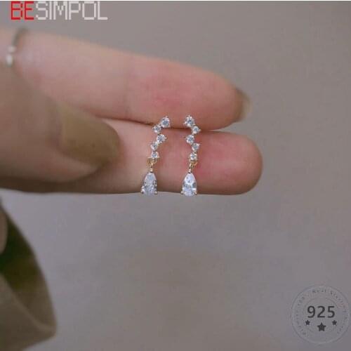 Besimpol Real 925 Silver Broken Diamond Stud Earrings Elegant Shining Zircon Small Earrings For Women Luxury Fine Jewelry Gifts