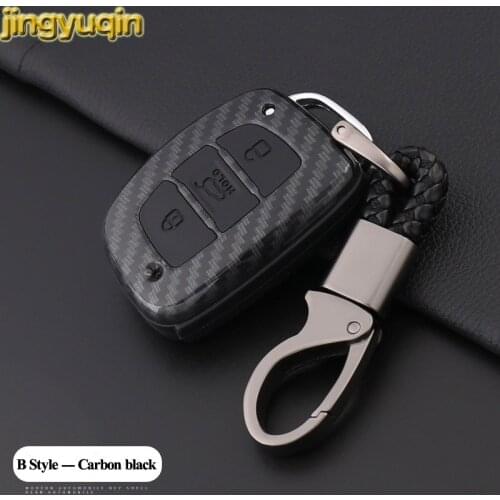 Jingyuqin Remote Car Key Carbon Fiber Case For Hyundai I40 I30 IX25 IX35 Tucson Verna Solaris Elantra I45 Santa Fe 3B
