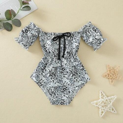FOCUSNORM Summer Baby Girls Lovely Rompers 0-24M Leopard Printed Short Sleeve Off Shoulder Bowknot Jumpsuits