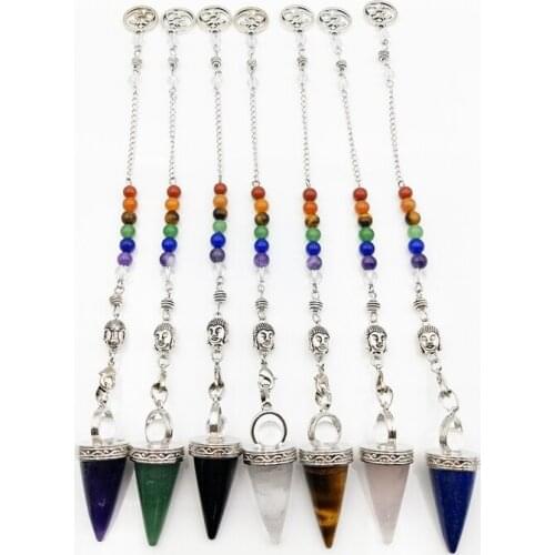 Natural Hexagonal Pyramid Rose Pink Quartz Crystal Pendulum Balancing Reiki Charms 7Chakra Dowsing gems stone Buddha Pendant