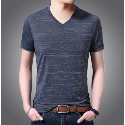 T-shirt Male 2021 Summer Men Casual V-neck Short Sleeve T-shirt Middle Aged Breathable Short Mens T Shirts