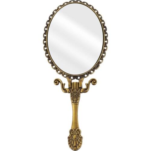 Retro Handheld Compact Mirror Metal Makeup Mirror with Handle for Home Travel