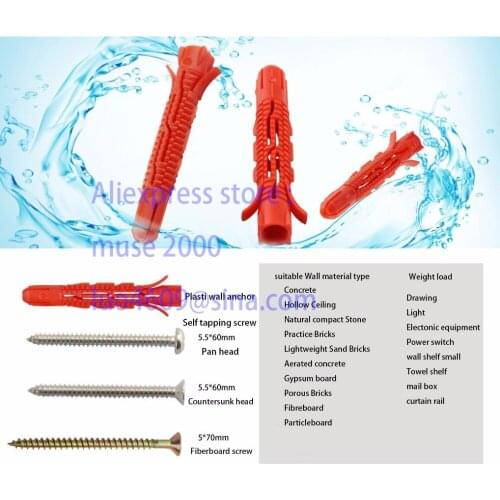 Red 8x60mm Lightweight bricks sand contrete wall anchor expansion Wall screw nylon plastic anchor,Self-Drilling Drywall Anchor