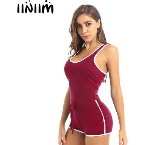 Hot Womens Adult fitness Summer U Neck Racerback Tank Top Dance Cheerleader Bodycon Shorts Romper Jumpsuit Sportswear Clubwear